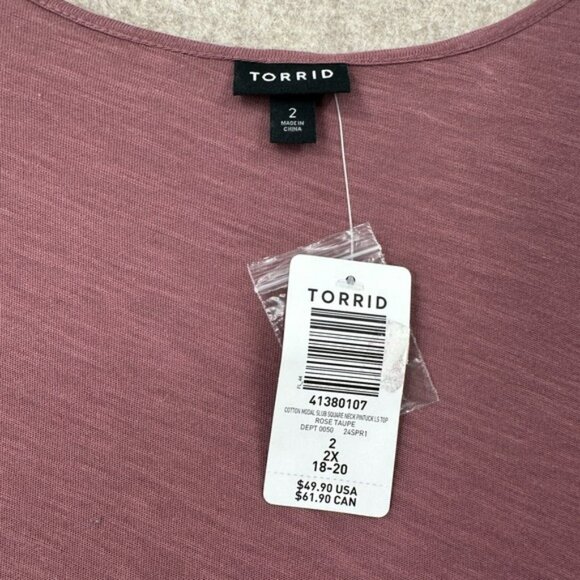 NWT Torrid Babydoll Cotton Modal Slub Square Neck Pintuck Top Rose Taupe 2X - Picture 6 of 10